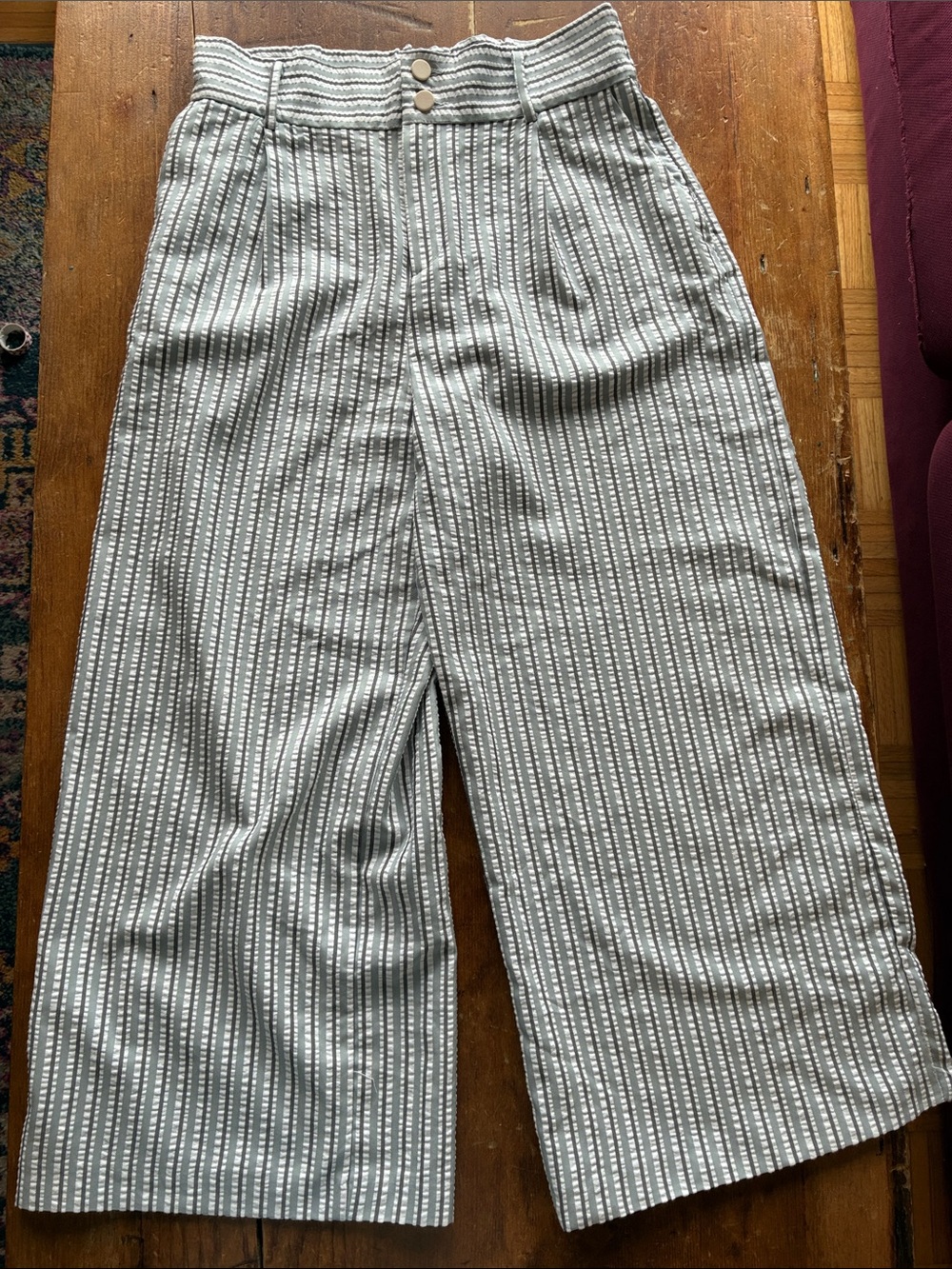 Zara TRF Striped Seersucker Wide Leg Cropped Pants High Waist - fits Size M
